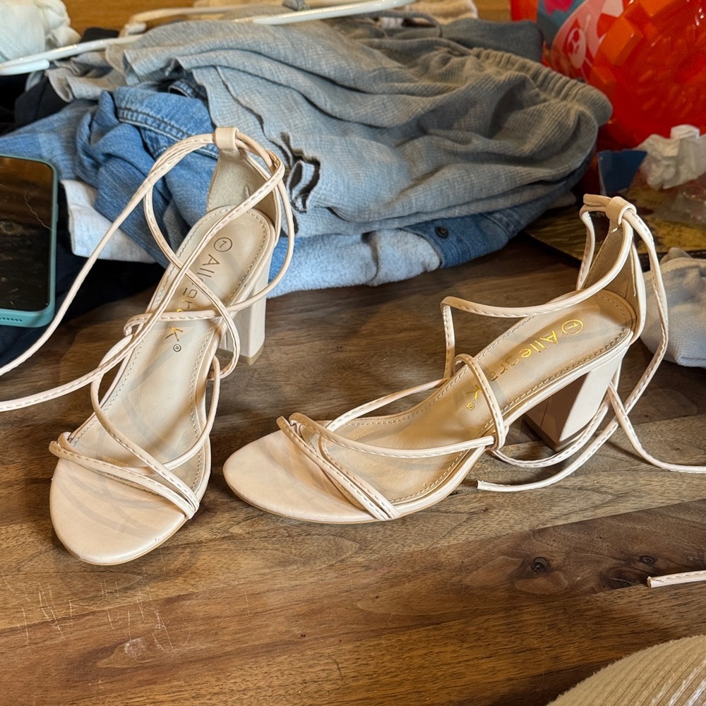 Allegra K Women's Cream Strappy Heels